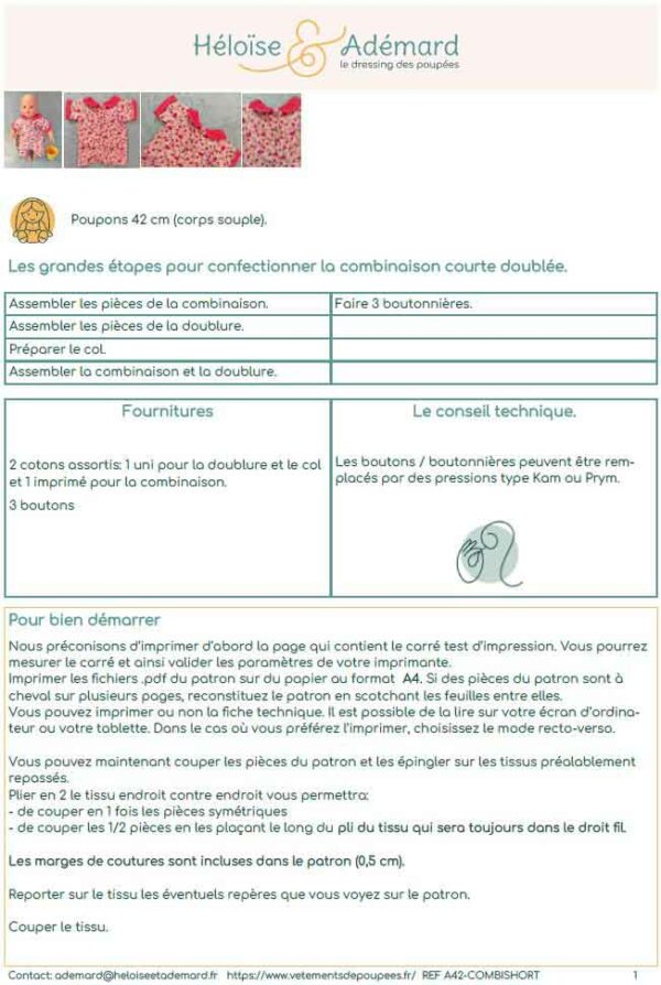 Fiche technique combishort