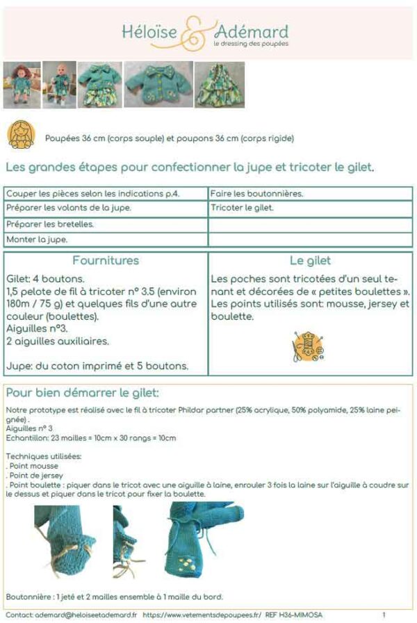Jupe et gilet pour poupée et poupon 36 cm – Image 10