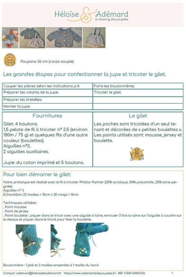 Fiche technique jupe et gilet poupon 36 souple