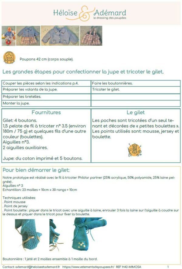 fiche technique jupe et gilet poupon 42