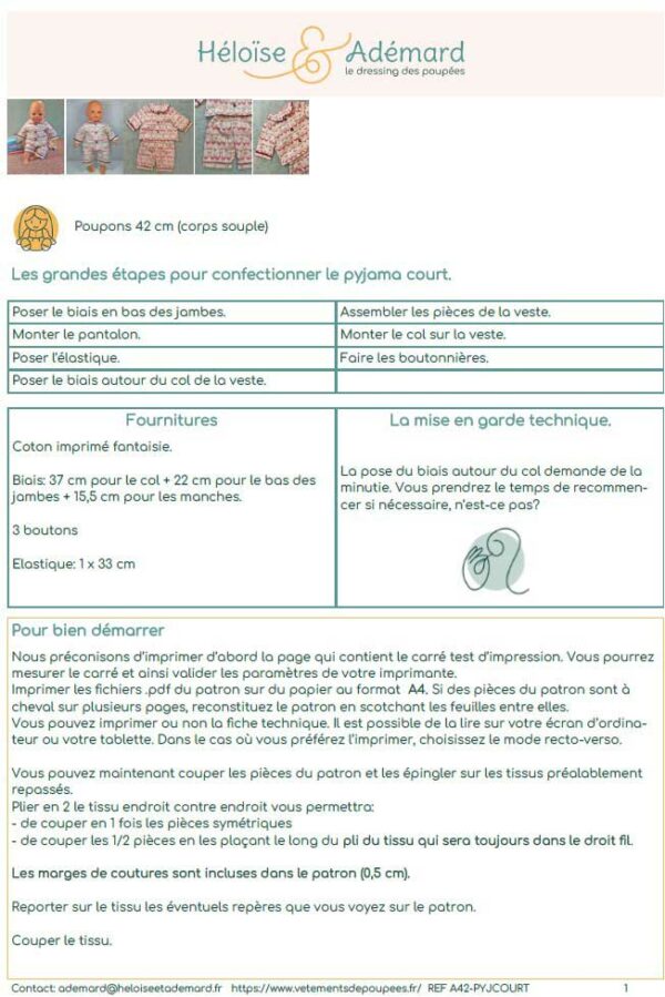 Pyjama court pour poupon 42 cm – Image 6