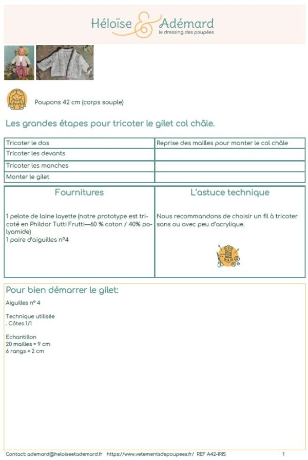 Fiche technique gilet poupon 42