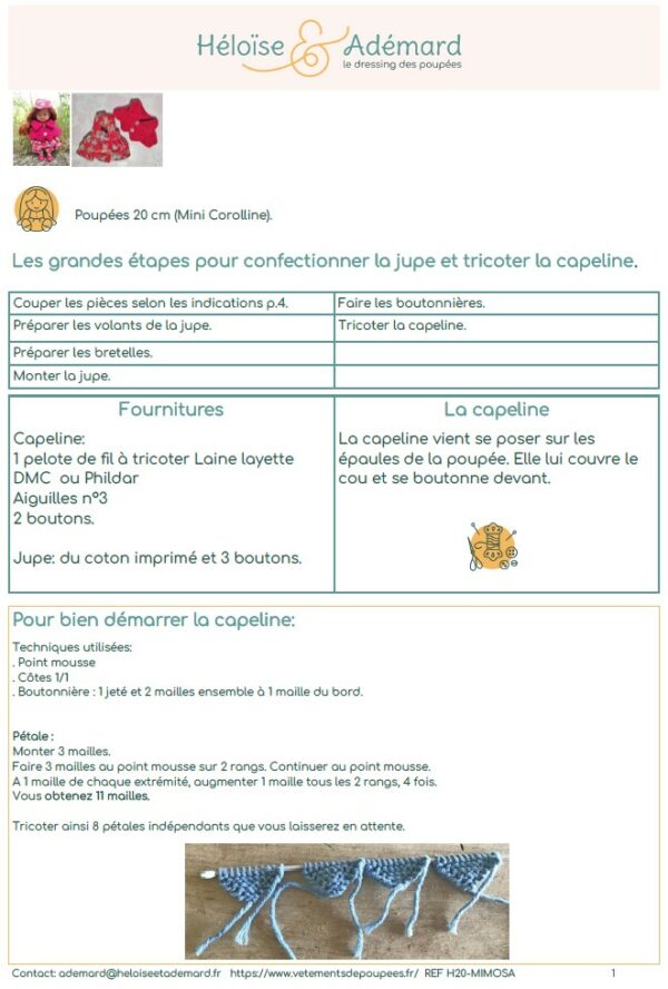 Fiche technique jupe et capeline mini Corolline