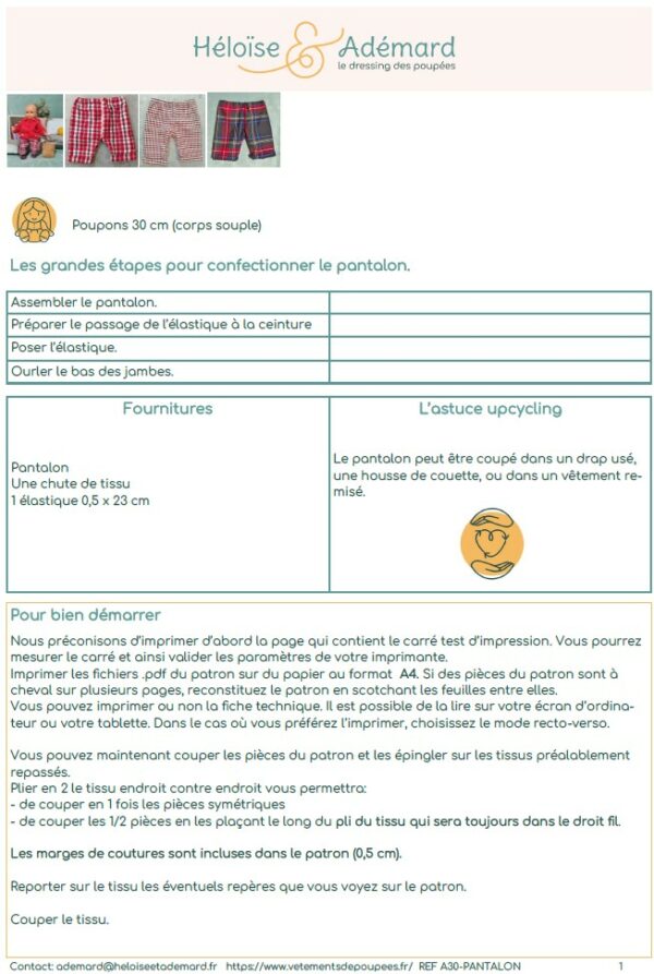 fiche technique pantalon poupon 30