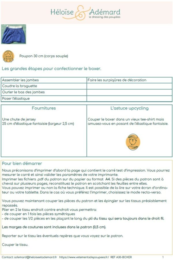 Fiche technique boxer poupon 30 cm