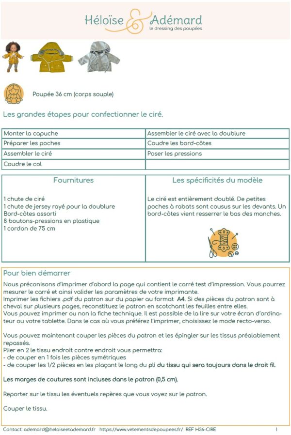 Fiche technique ciré poupée 36