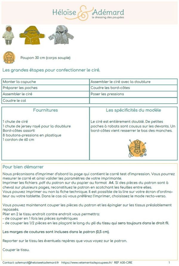 Fiche technique ciré poupon 30 cm