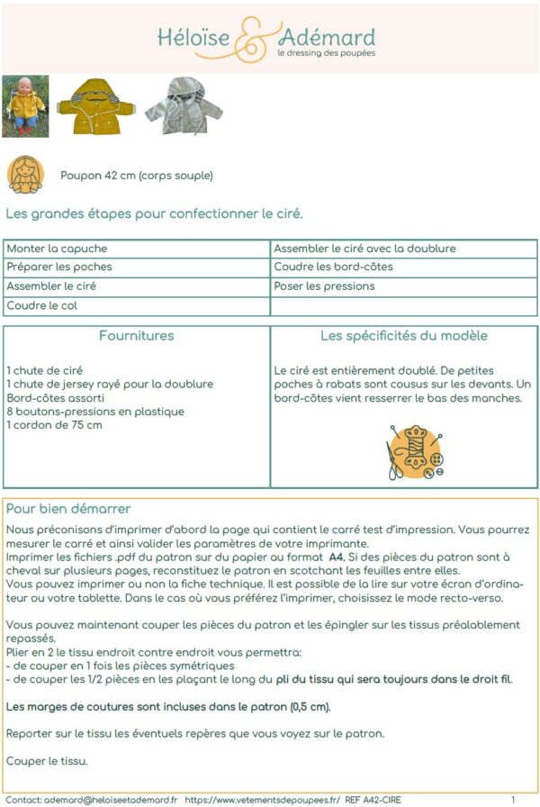 Fiche technique ciré poupon 42
