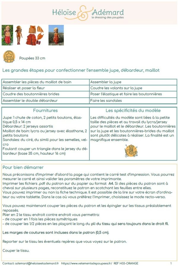 Fiche technique ensemble jupe débardeur Chérie Corolle