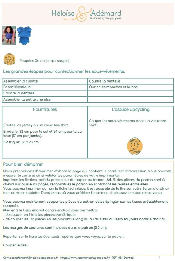 Fiche technique sous-vêtements poupée 36