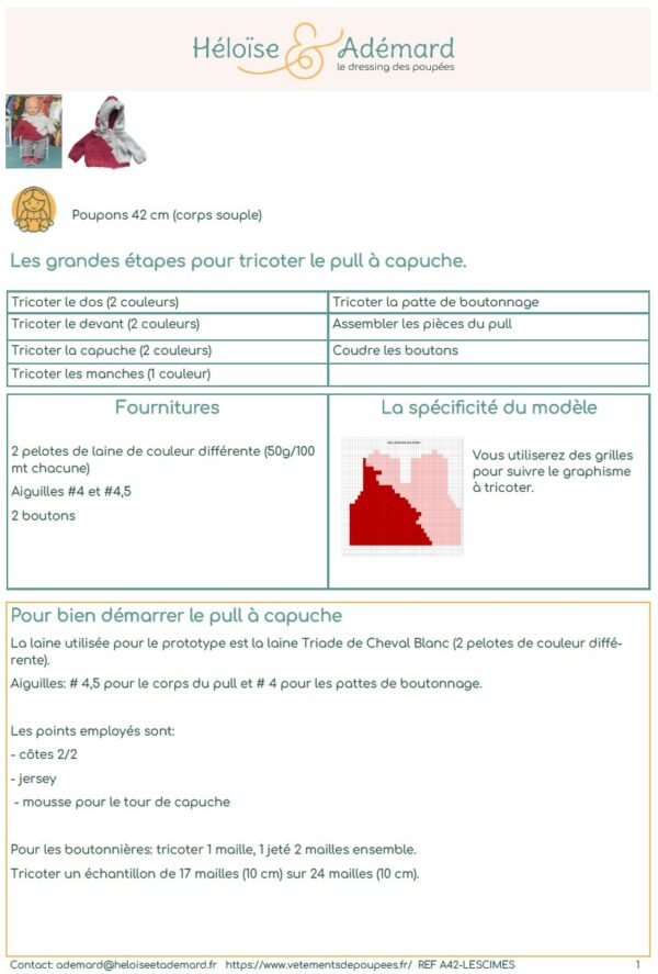 Fiche technique pull à capuche poupon 42