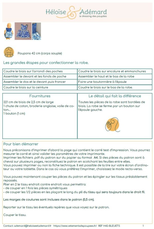 Extrait fiche technique H42-BLEUETS