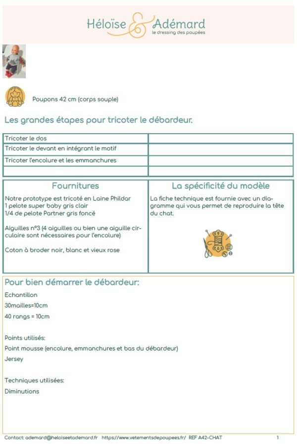 Extrait fiche technique débardeur à tricoter poupon 42