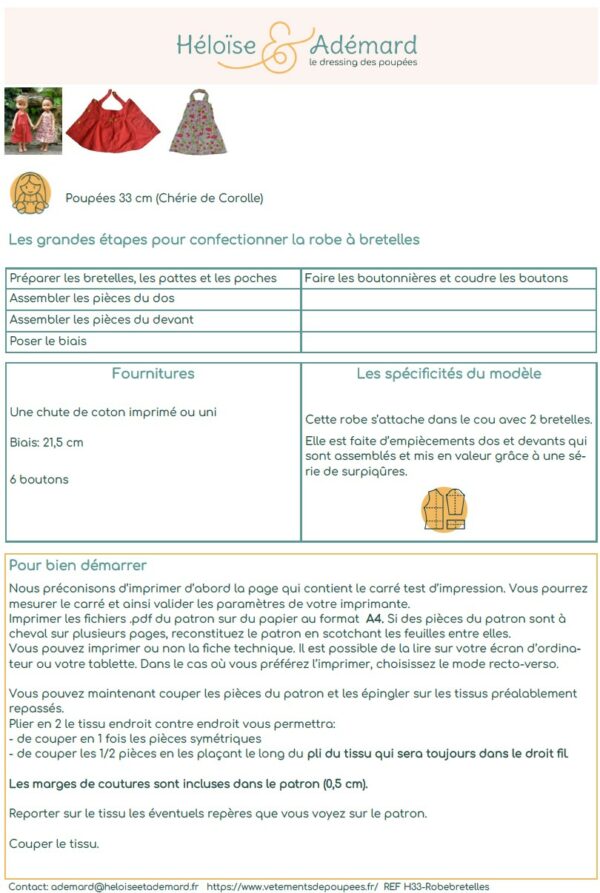 Fiche technique robe à bretelles poupée Chérie Corolle