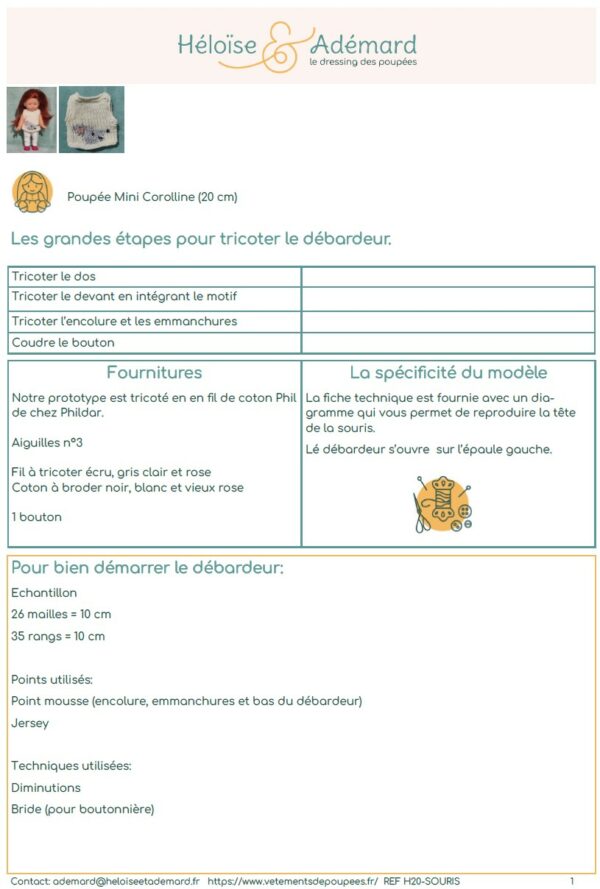 extrait fiche technique débardeur mini corolline