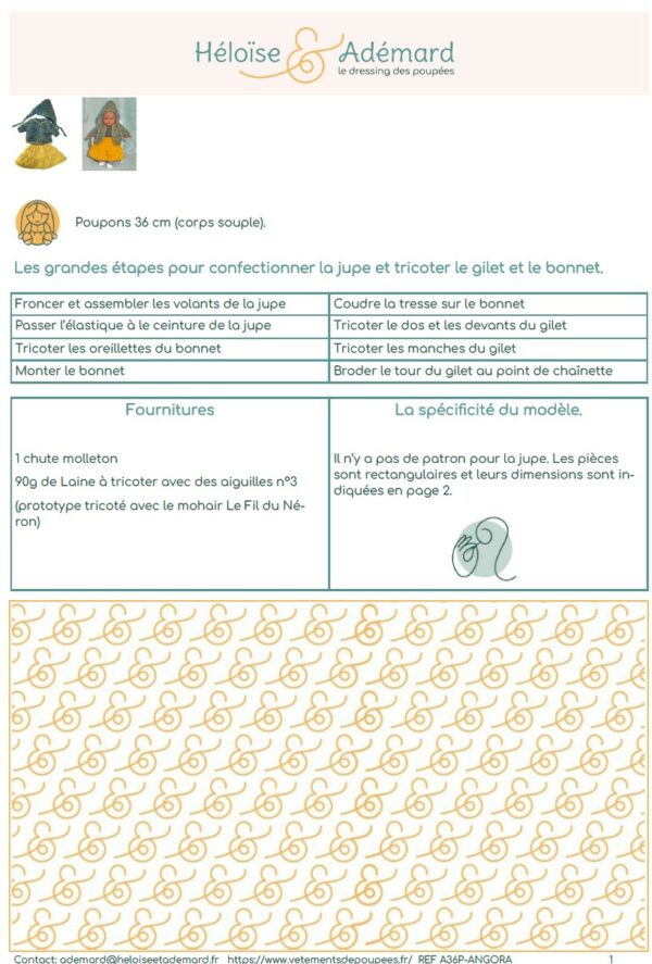Extrait fiche technique gilet jupe bonnet poupon 36