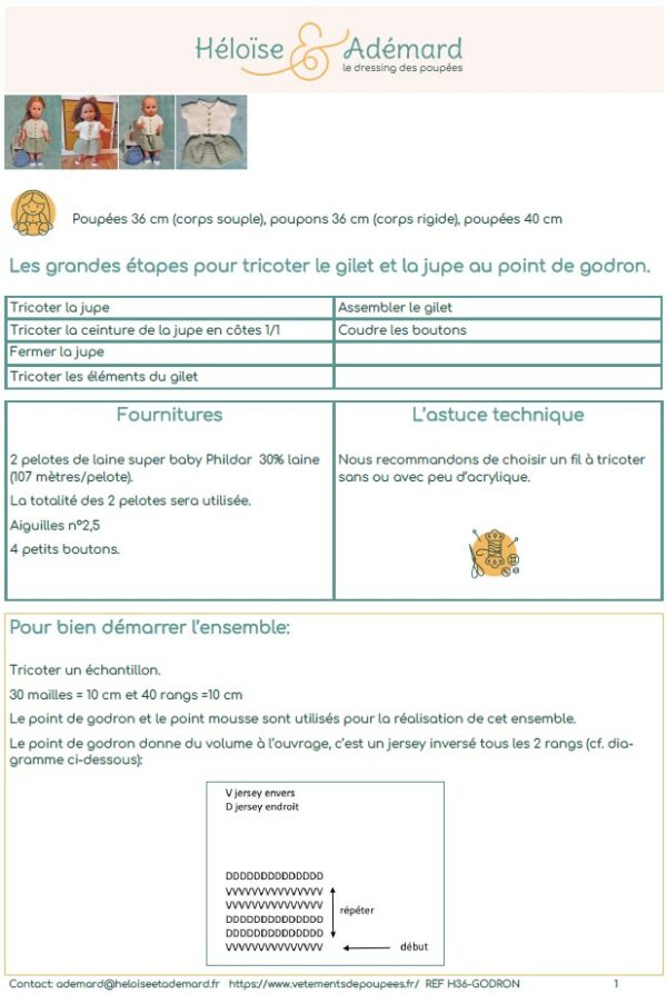 Extrait fiche technique jupe et gilet manches courtes poupons et poupées