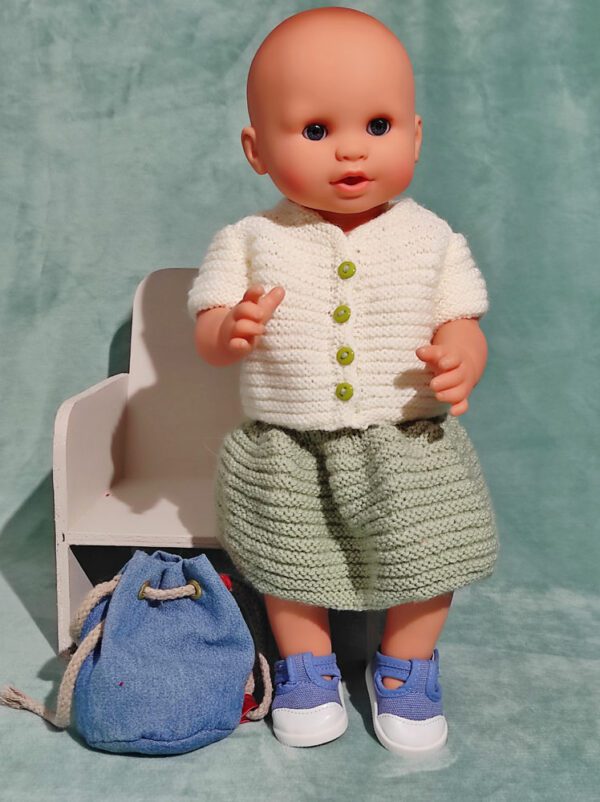 Tricot jupe et gilet poupon Emma