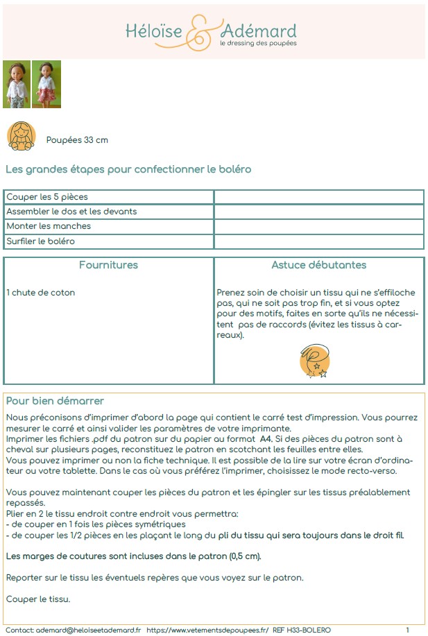 Patron gratuit bolero pour Chérie Corolle