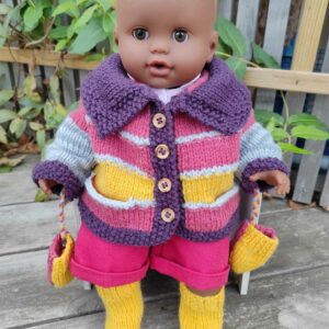 Veste, cagoule, moufles, chaussettes poupon de 36 cm